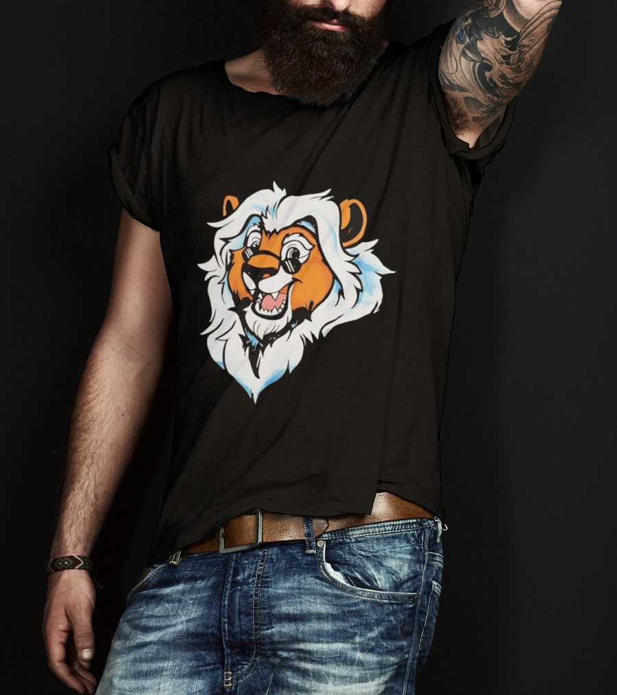 Cartoon Lion Head With Sunglasses And White Mane T-Shirt