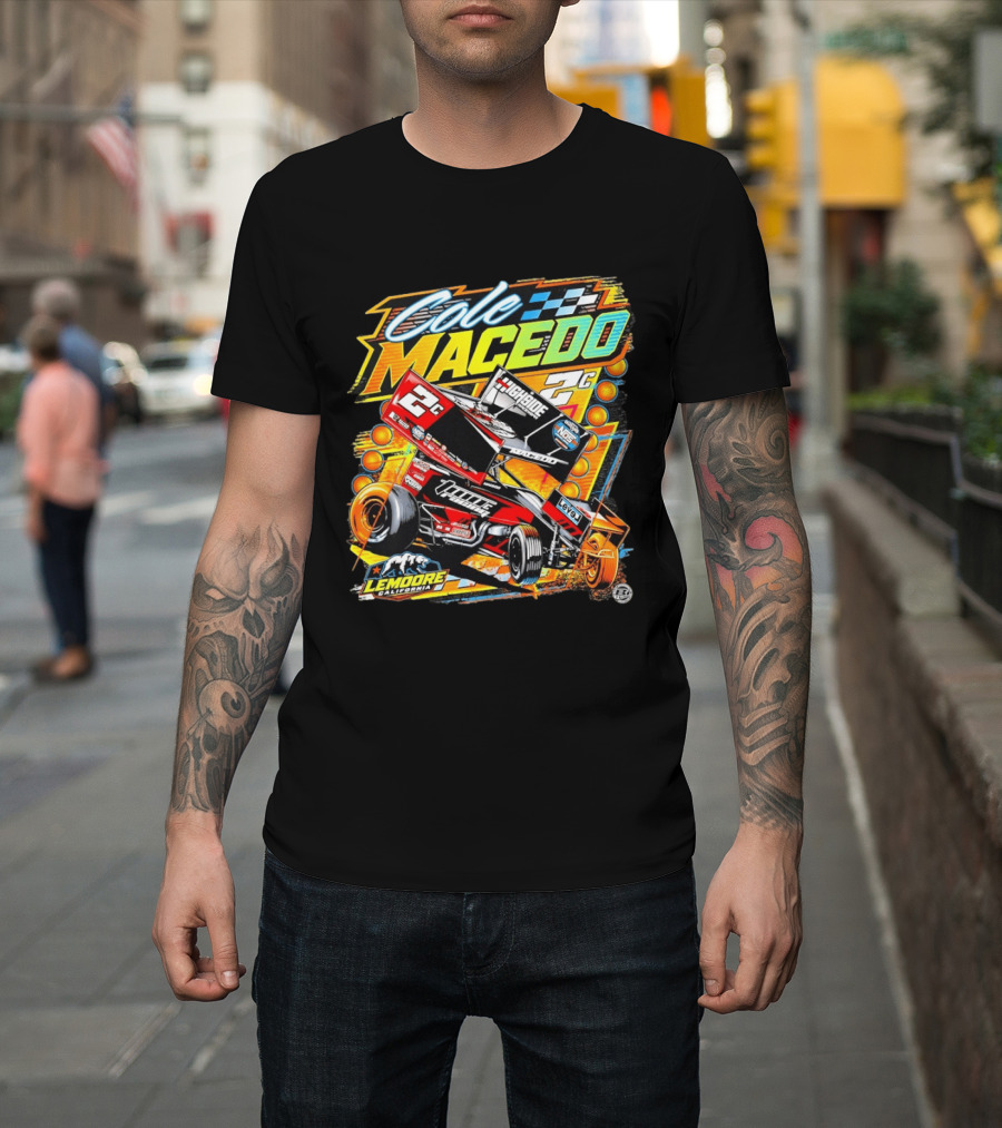 Cole Macedo 2C Racing Lemoore California Sprint Car Checkered Flag NOS Highside T-Shirt
