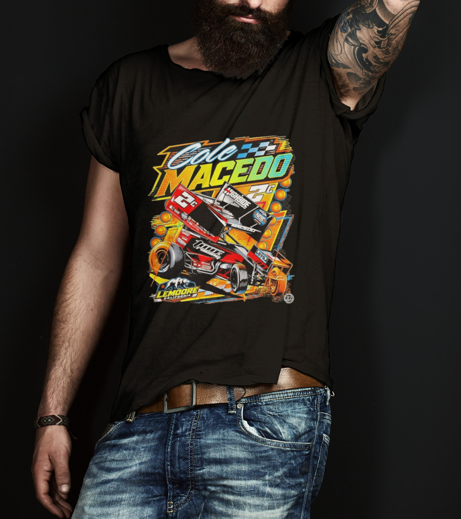 Cole Macedo 2C Racing Lemoore California Sprint Car Checkered Flag NOS Highside T-Shirt