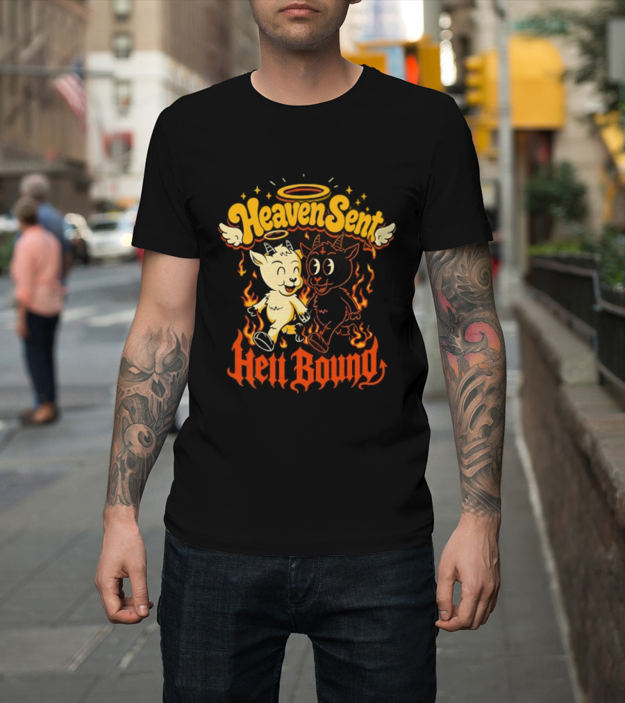 Heaven Sent Hell Bound Goats Fire Halo Wings T-Shirt