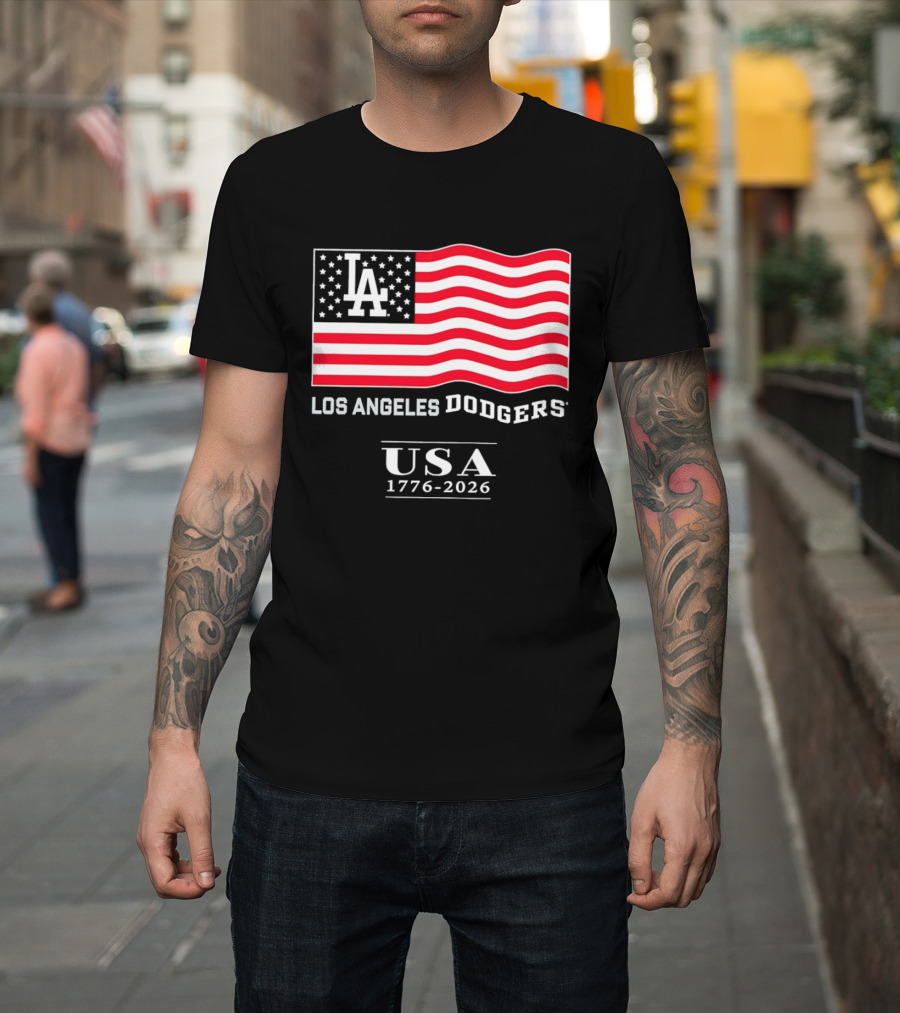 Los Angeles Dodgers USA Flag 1776 2026 T-Shirt