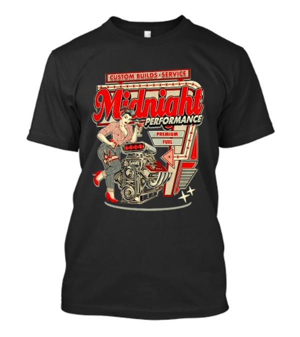 Midnight Performance Custom Builds Service Premium Fuel Retro Pin Up T-Shirt