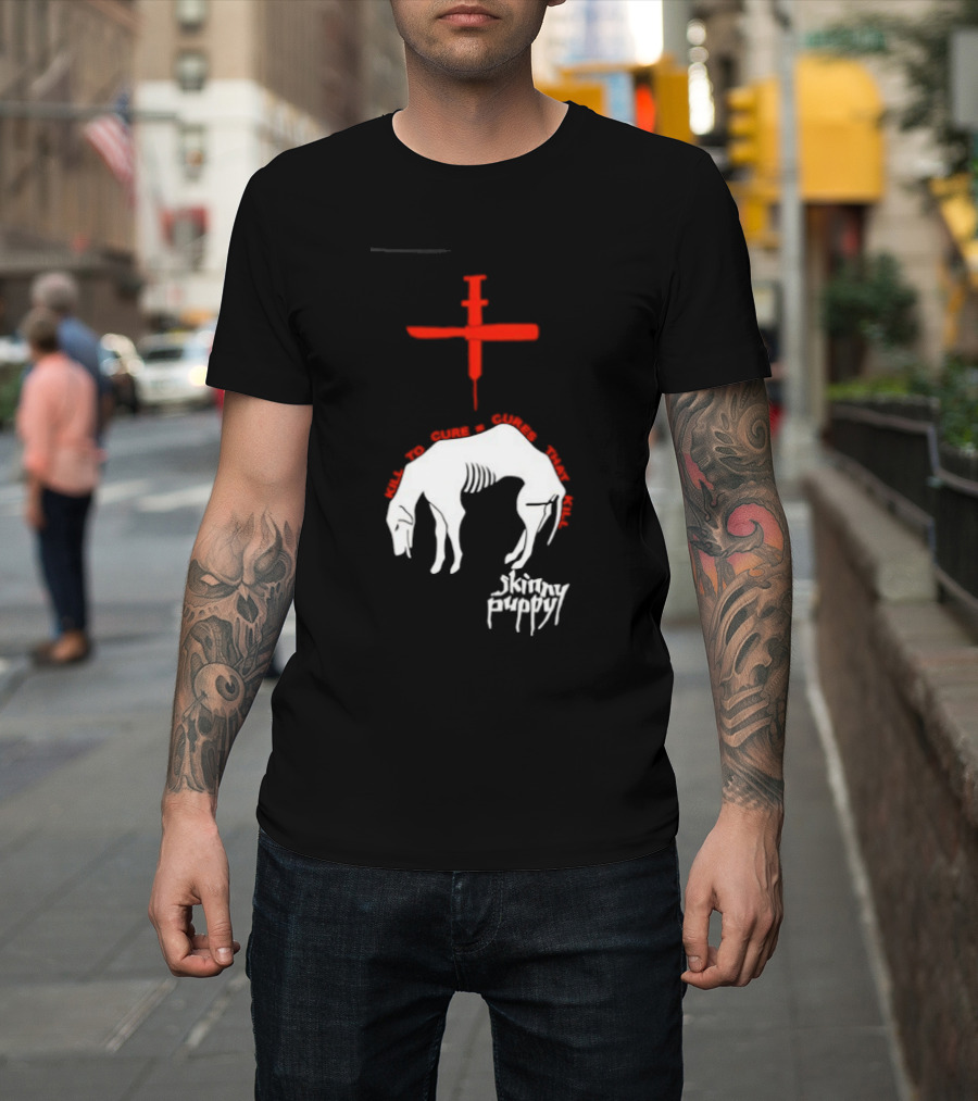 Skinny Puppy Kill To Cure Syringe Skeleton Artwork Cures That Kill T-Shirt
