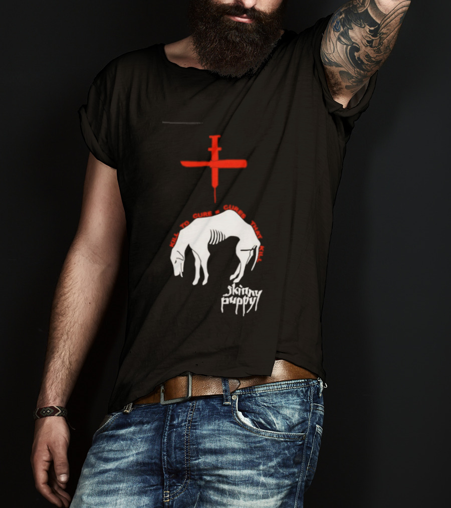 Skinny Puppy Kill To Cure Syringe Skeleton Artwork Cures That Kill T-Shirt