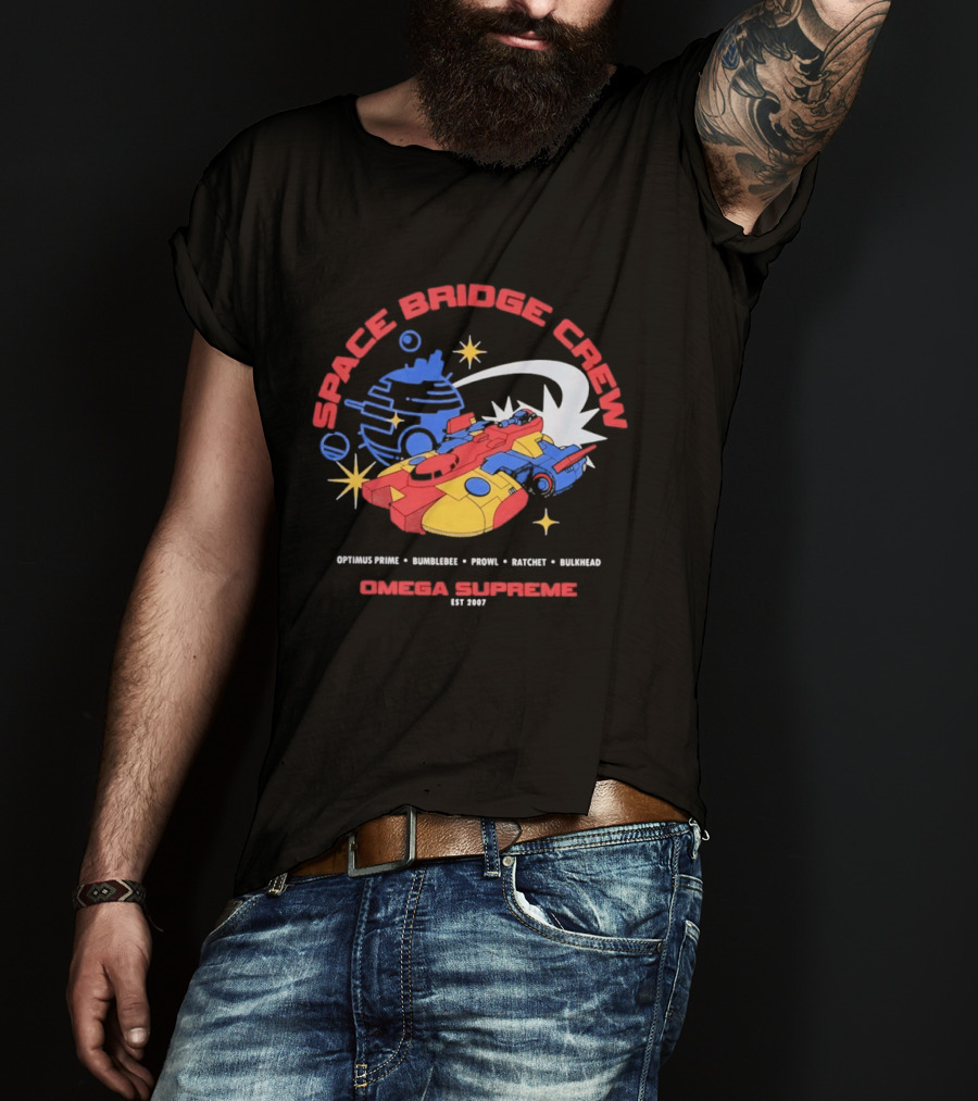 Space Bridge Crew Omega Supreme Optimus Prime Bumblebee Prowl Ratchet Bulkhead T-Shirt