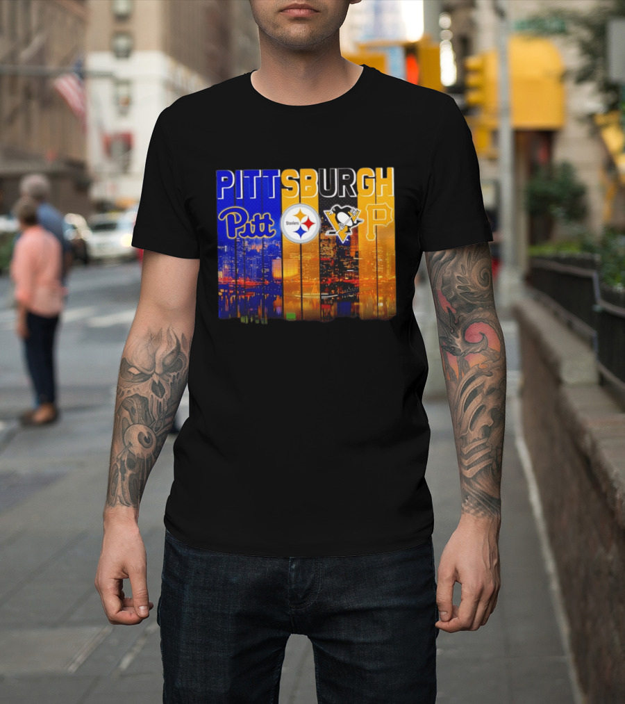 Pittsburgh Pitt Steelers Penguins Pirates City Skyline T-Shirt