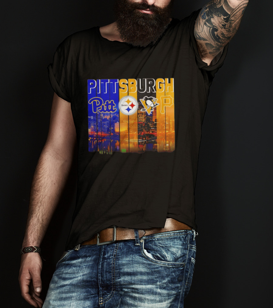Pittsburgh Pitt Steelers Penguins Pirates City Skyline T-Shirt