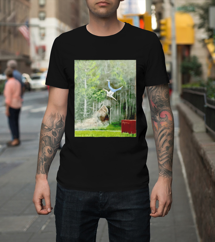 Sportman Epic Bison Attack Wildlife Painting T-Shirt