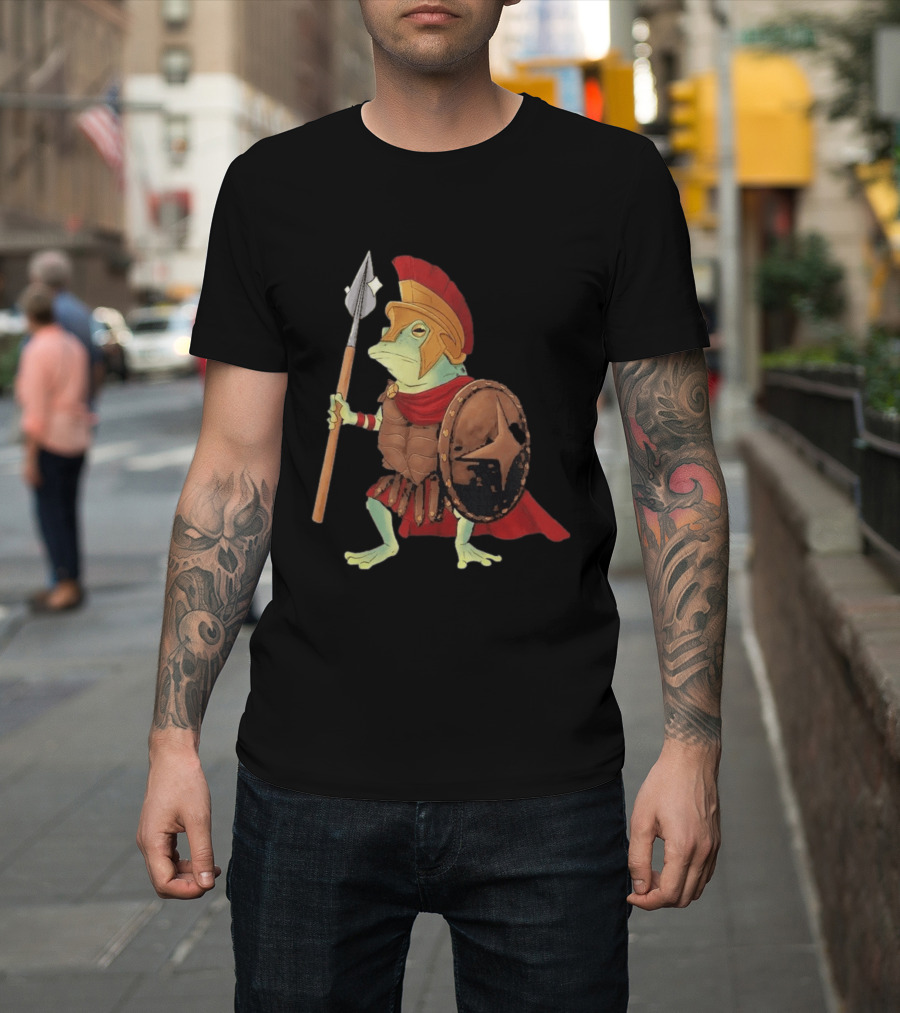 Stakuyi Hop Lite Frog Roman Soldier Spear Shield Helmet Red Cape T-Shirt