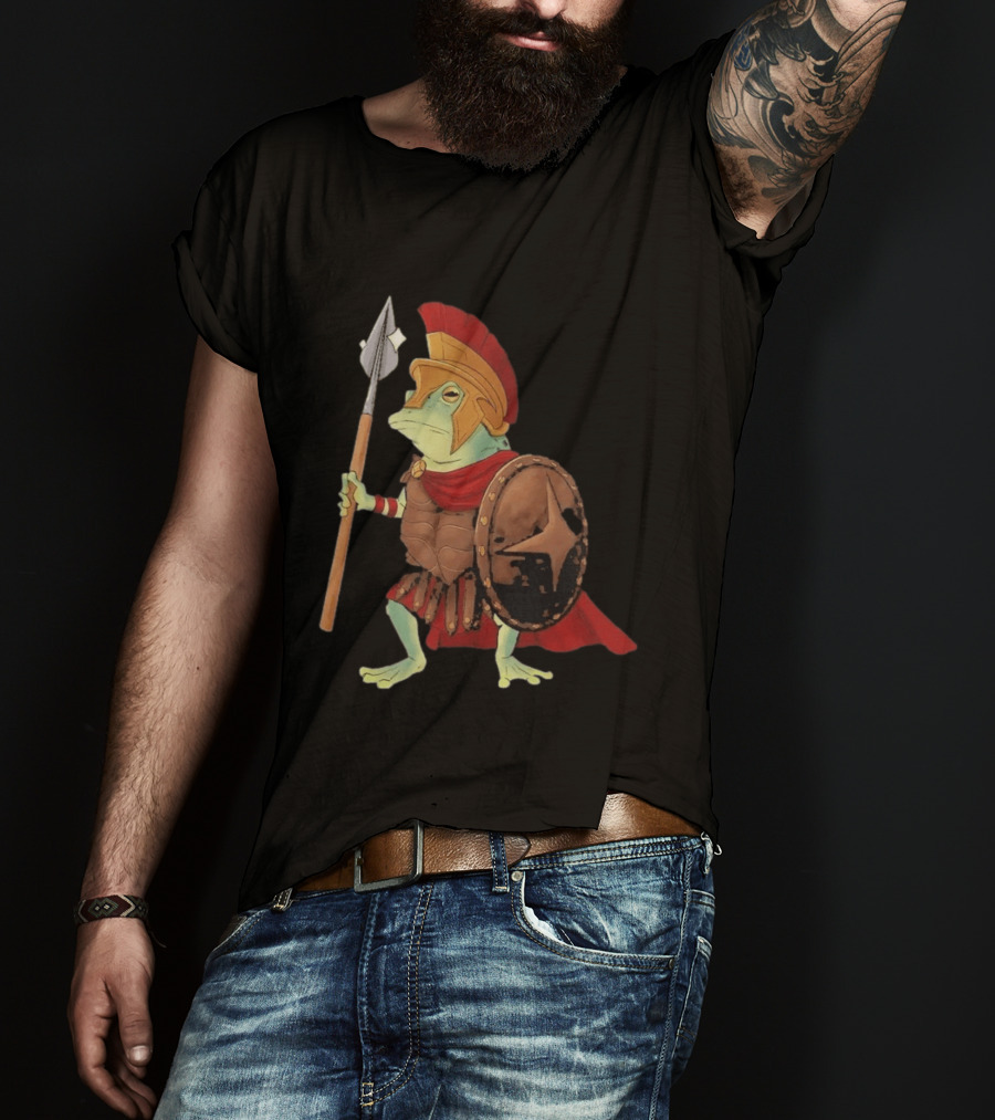 Stakuyi Hop Lite Frog Roman Soldier Spear Shield Helmet Red Cape T-Shirt