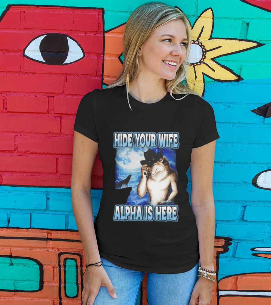 Hide Your Wife Alpha Wolf Cowboy Under Moonlight T-Shirt