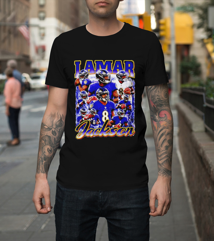 Lamar Jackson Baltimore Ravens NFL Football Star 8 T-Shirt