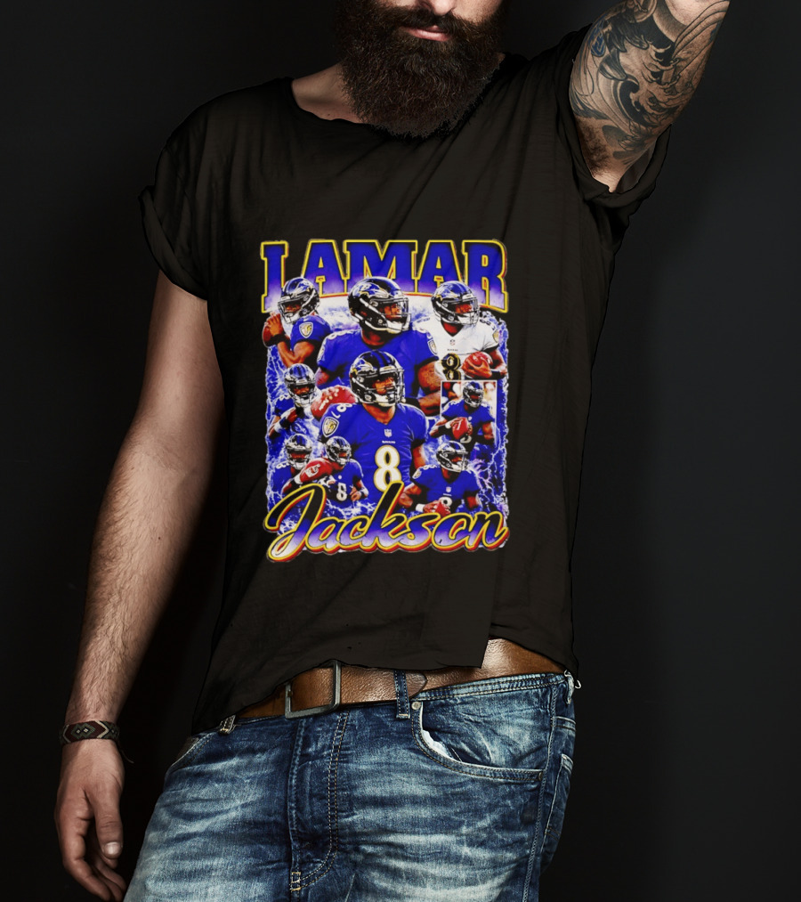 Lamar Jackson Baltimore Ravens NFL Football Star 8 T-Shirt