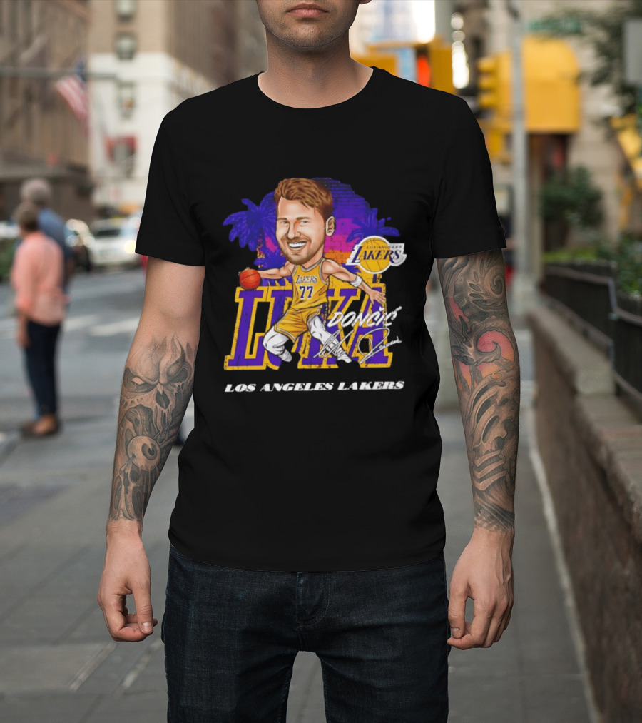 Luka Doncic 77 Los Angeles Lakers Skyline Cartoon T-Shirt