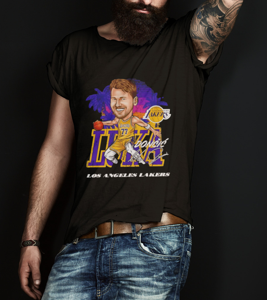 Luka Doncic 77 Los Angeles Lakers Skyline Cartoon T-Shirt