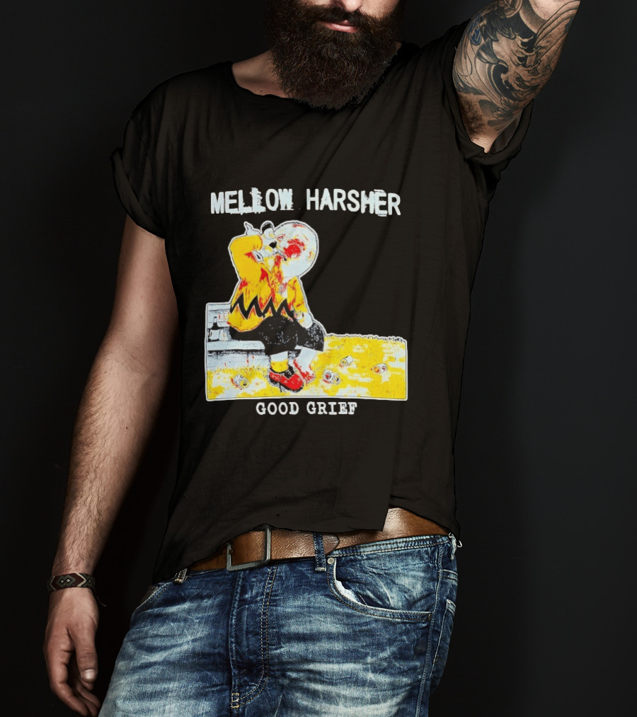Mellow Harsher Good Grief Charlie Brown Drinking Image T-Shirt