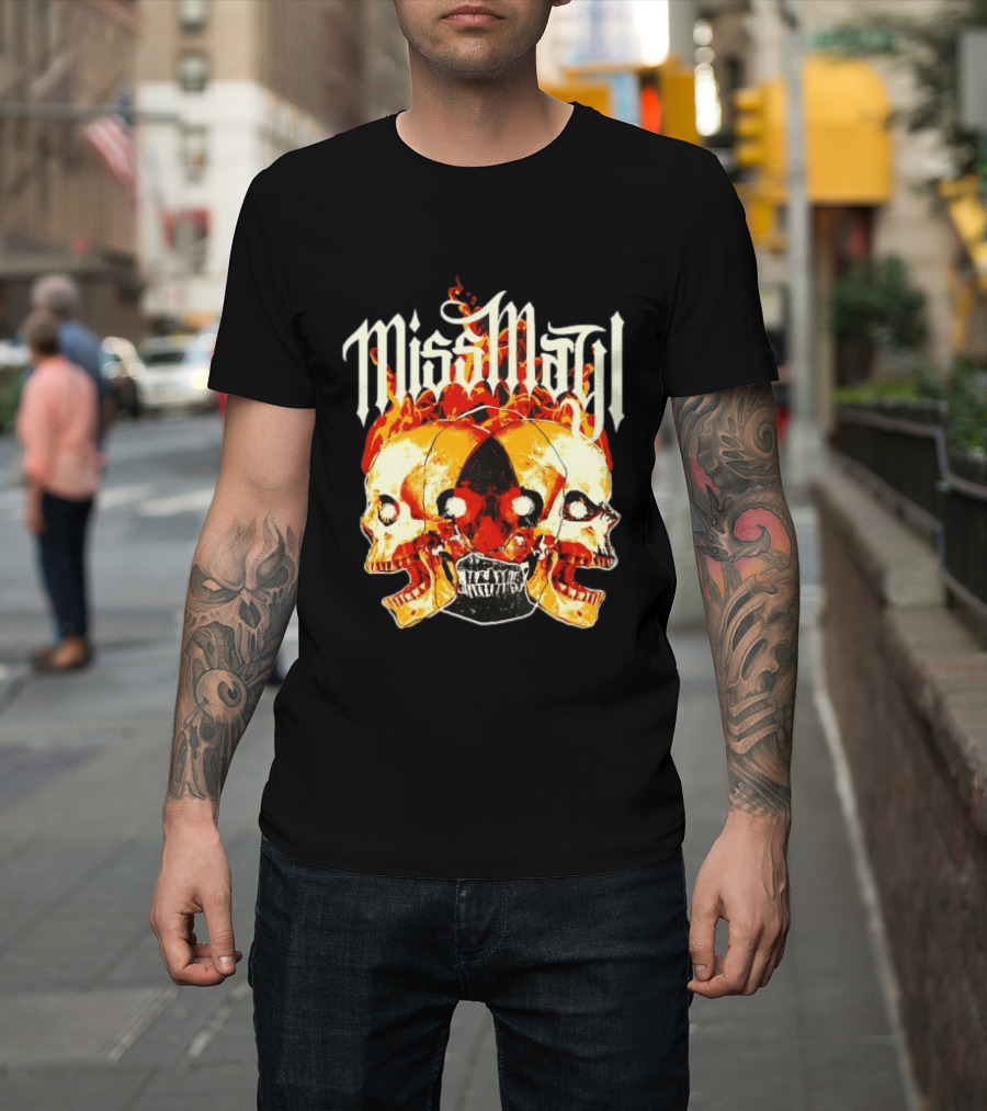 Miss May I Skulls And Fire Metalcore Band Triple Skull Flames T-Shirt