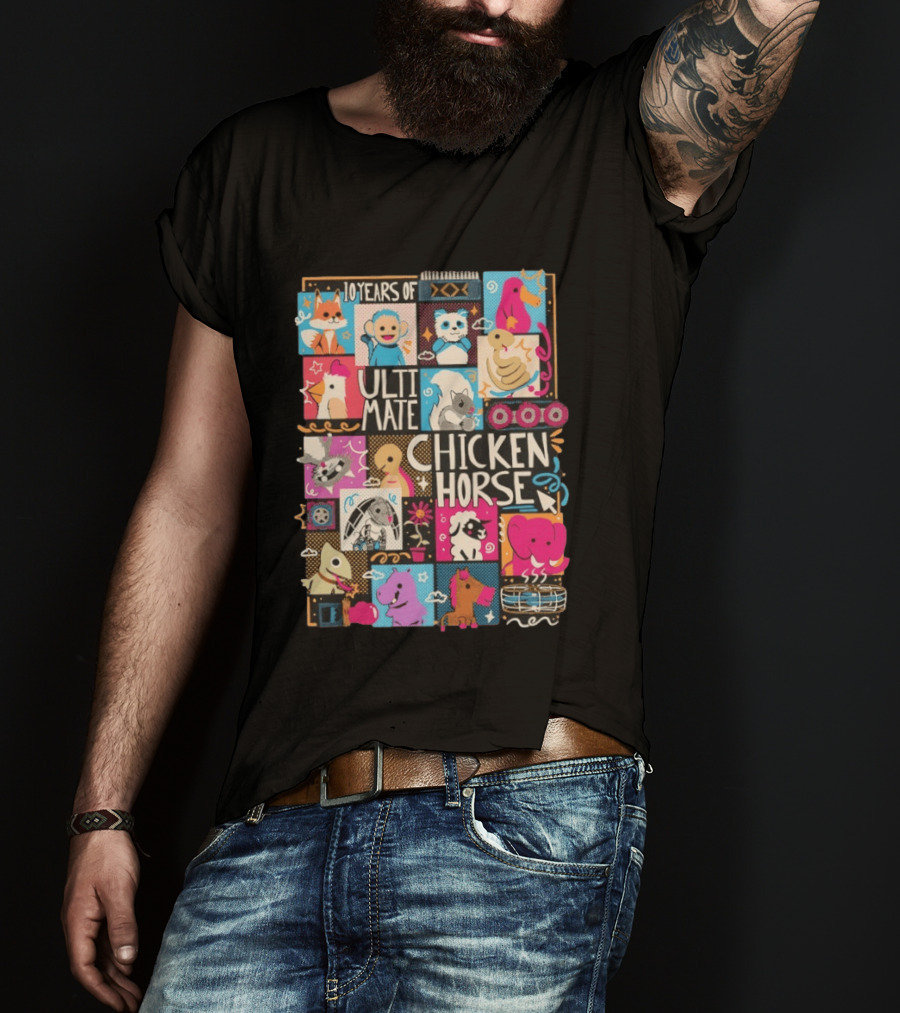 10 Years Of Ultimate Chicken Horse Anniversary With Colorful Animal Characters T-Shirt