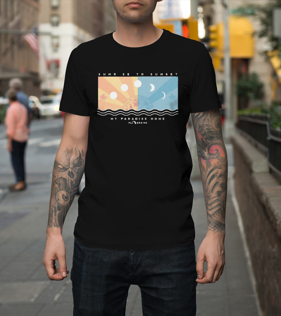 FloGrown Sunrise To Sunset My Paradise Home Beach Moon Phases T-Shirt