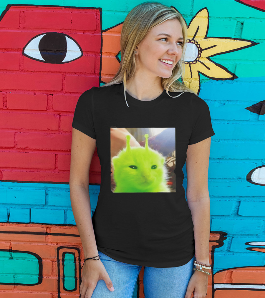 Gleep Alien Kitty Green Cat Antennae Fluffy Feline Fantasy T-Shirt