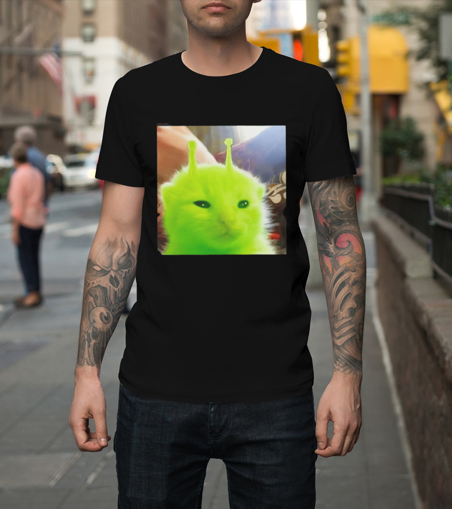 Gleep Alien Kitty Green Cat Antennae Fluffy Feline Fantasy T-Shirt