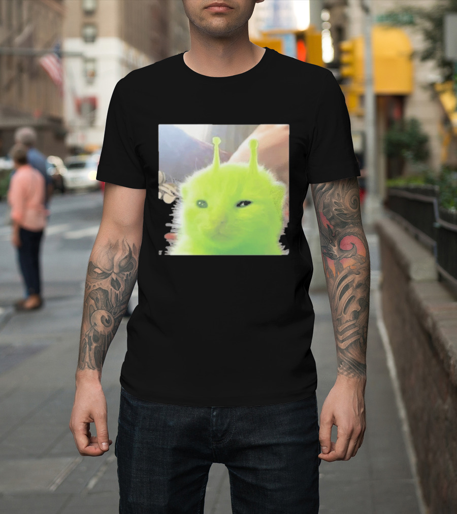 Glorp Alien Cat Winking Whimsical Green Feline With Antennae T-Shirt