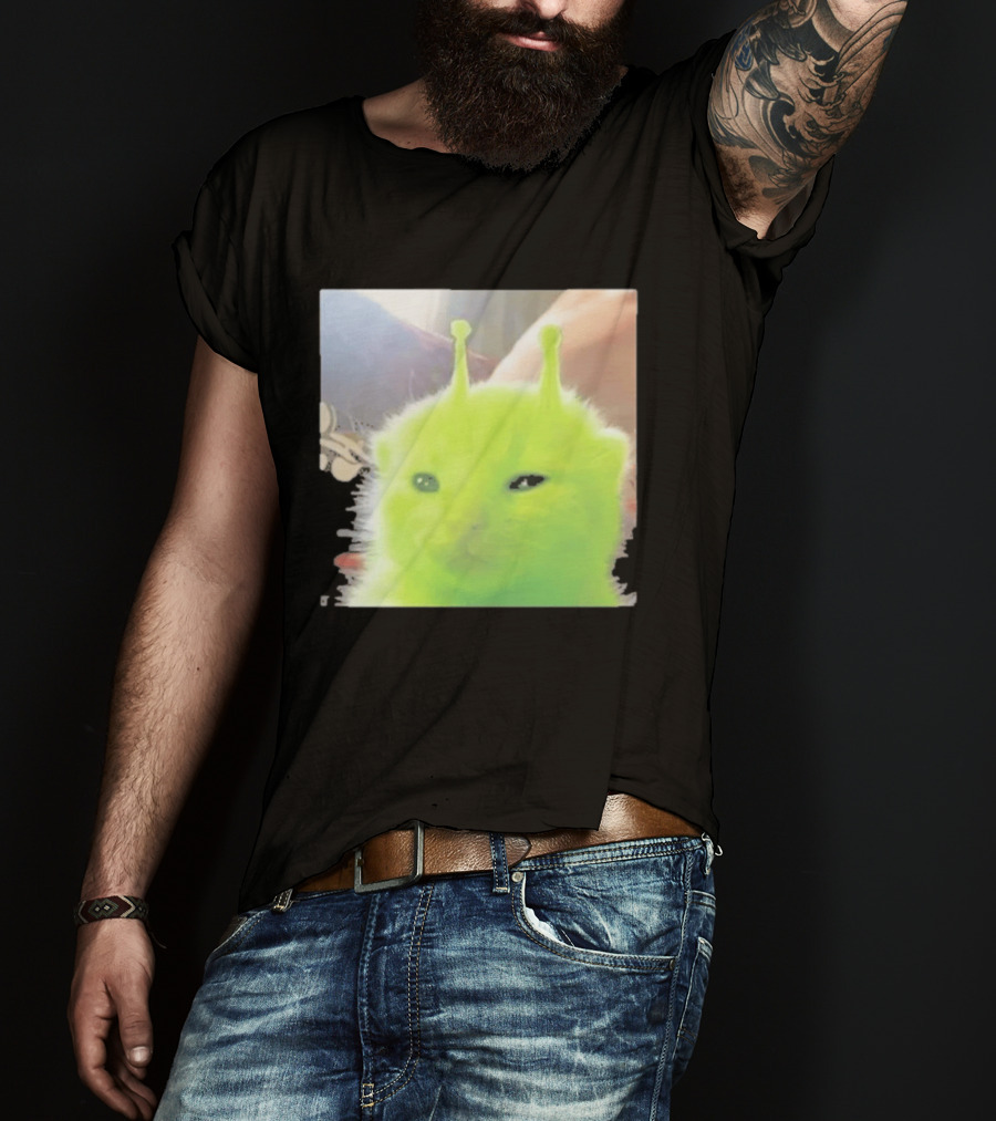 Glorp Alien Cat Winking Whimsical Green Feline With Antennae T-Shirt