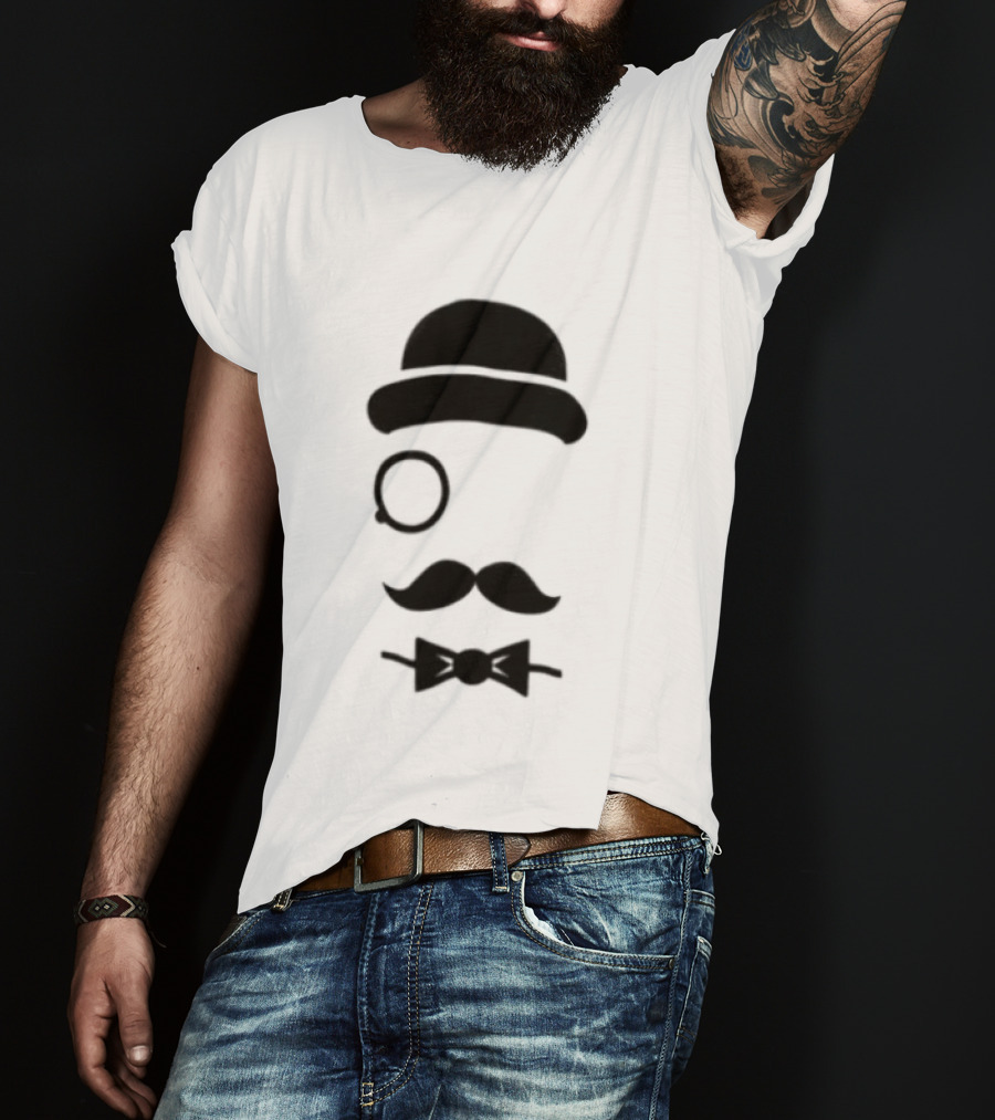 Bowler Hat Monocle Mustache Bow Tie T-Shirt