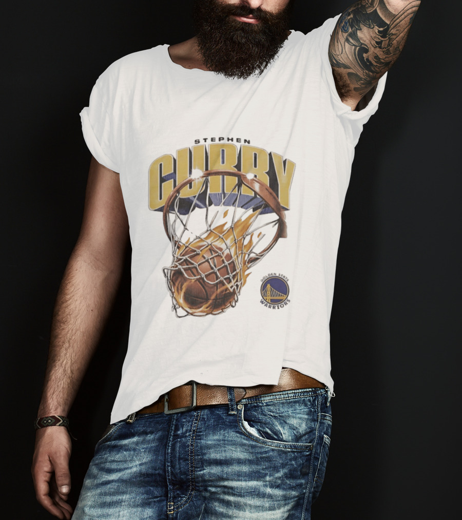 Stephen Curry Golden State Warriors Flaming Basketball Net T-Shirt
