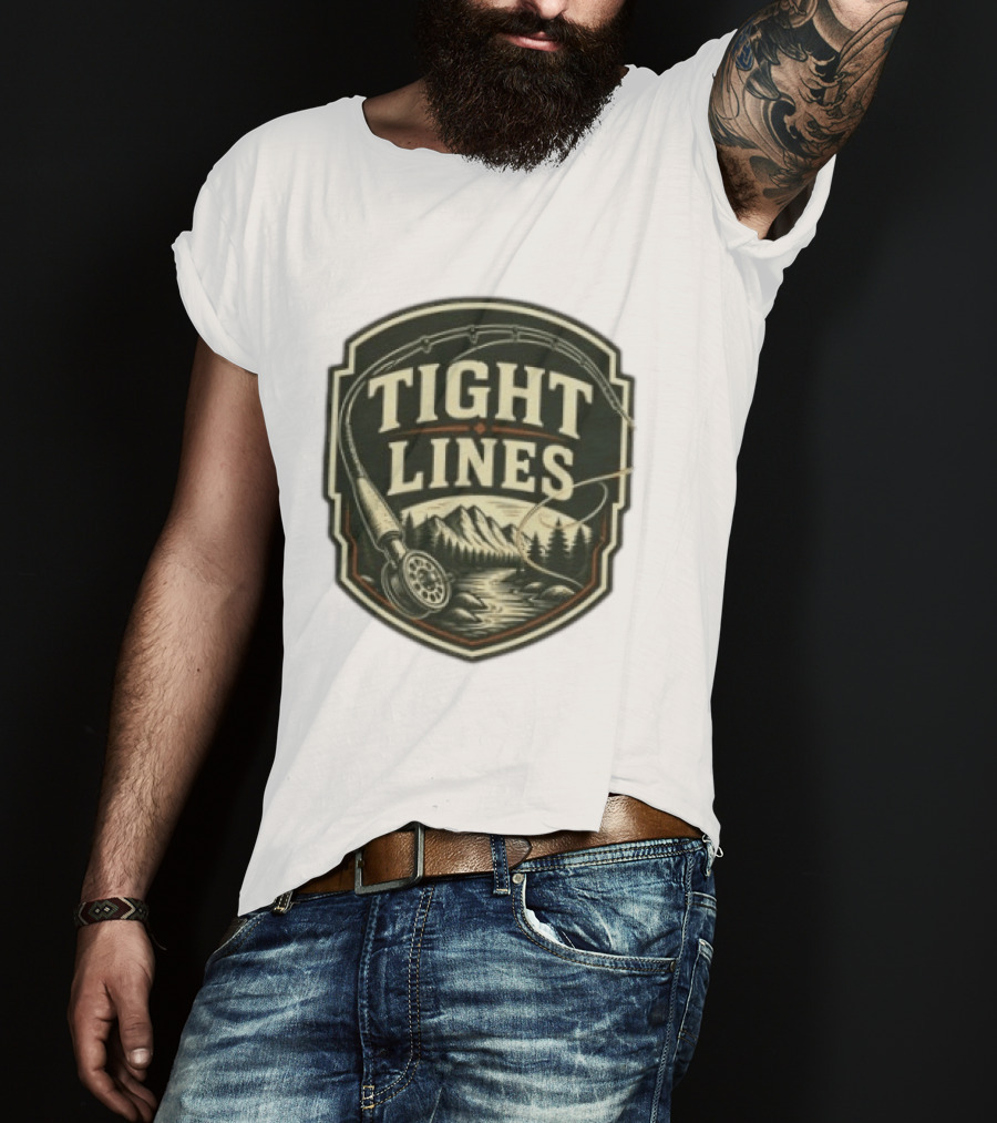 Tight Lines Fishing Mountain River Nature Fly Rod T-Shirt
