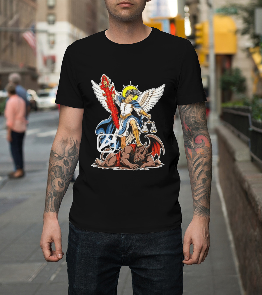 Saint Michael Archangel Warrior Flaming Sword Scales Victory Over Evil T-Shirt