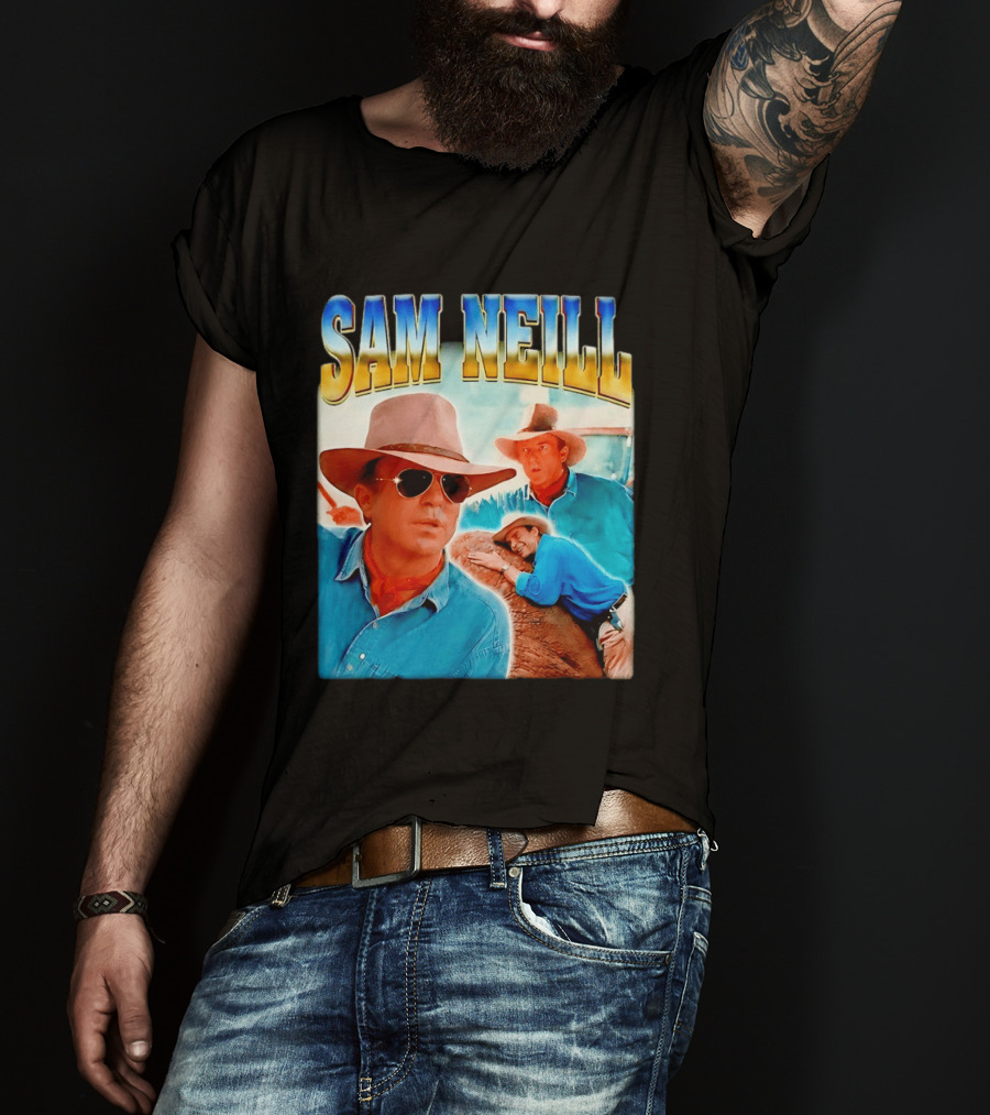 Sam Neill Vintage Style Cowboy Collage T-Shirt