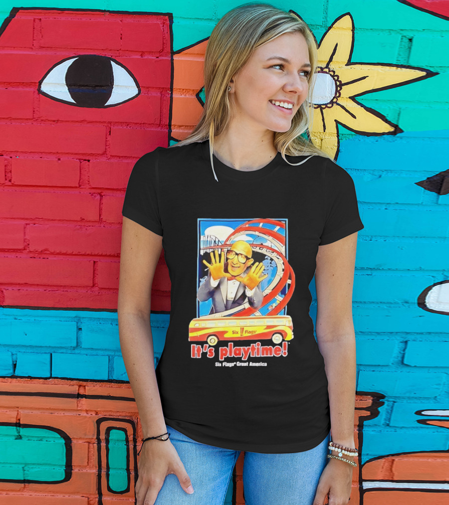 Six Flags Great America Mr. Six It's Playtime Roller And Bus Adventure T-Shirt