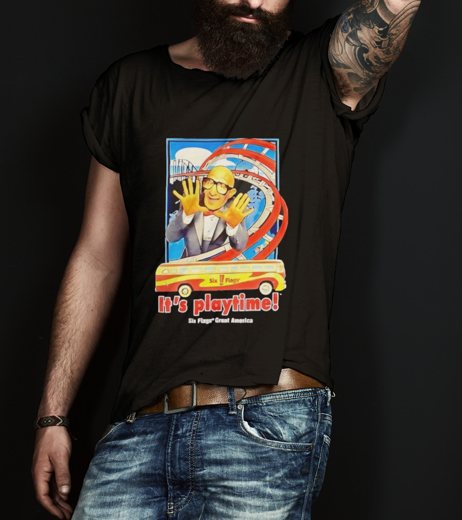 Six Flags Great America Mr. Six It's Playtime Roller And Bus Adventure T-Shirt