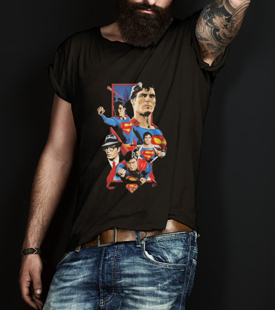 Superman Christopher Reeve Richard Donner Vintage Comic Collage T-Shirt