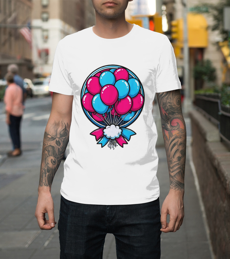 Balloon Bouquet Cartoon Vibrant Pink And Blue Celebration T-Shirt