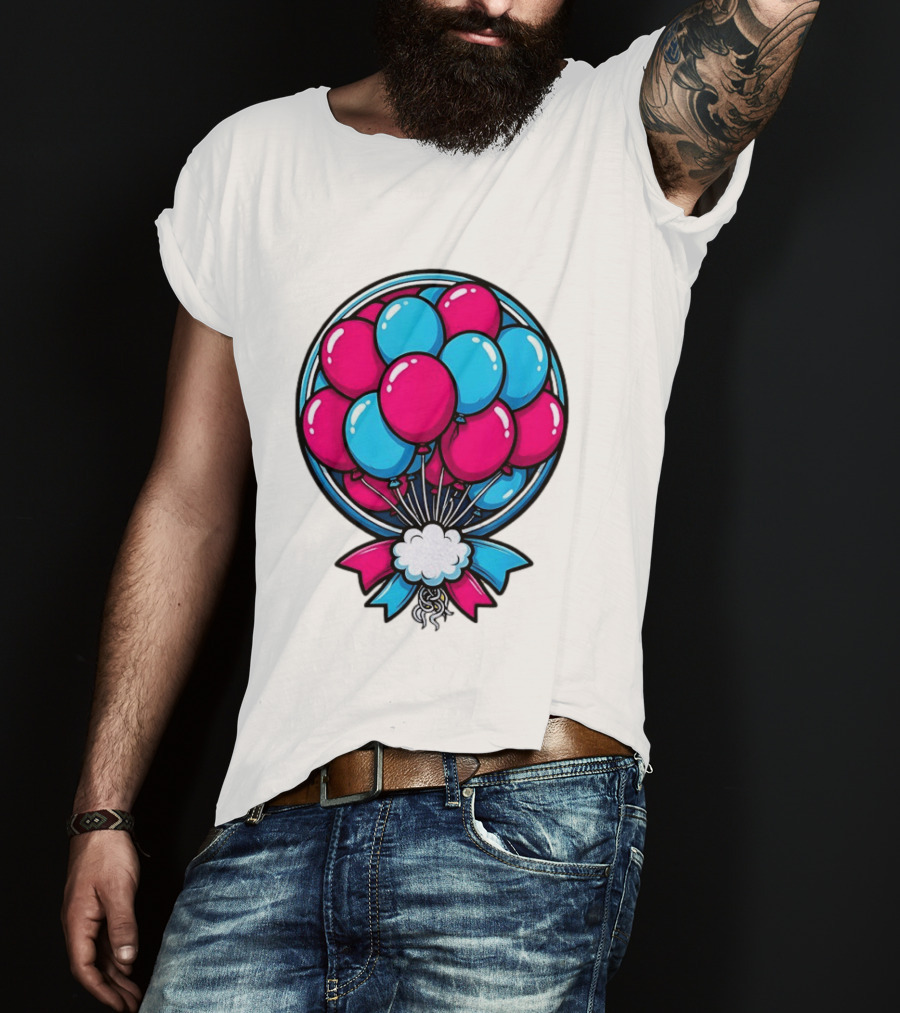 Balloon Bouquet Cartoon Vibrant Pink And Blue Celebration T-Shirt