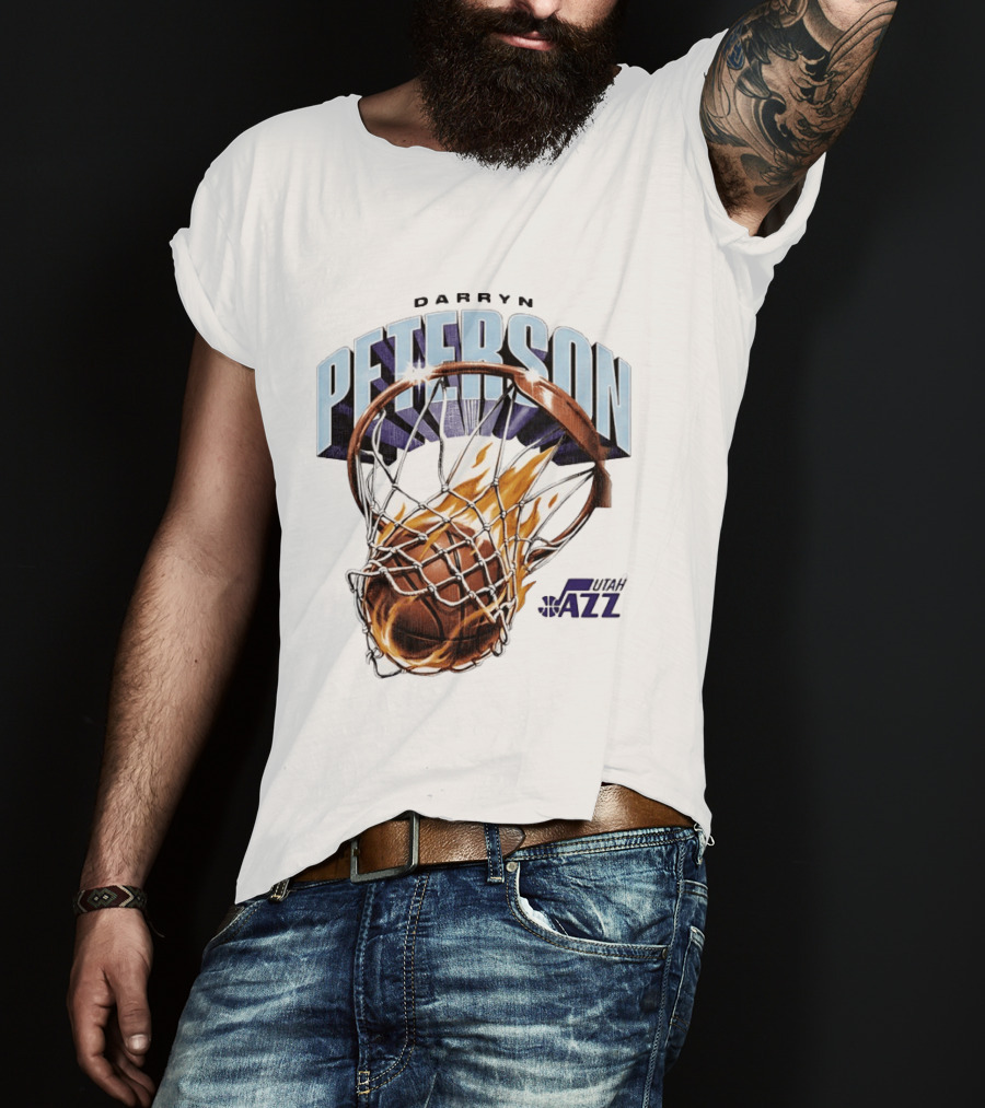 Darryn Peterson NBA Utah Jazz Basketball Hoop Flames T-Shirt