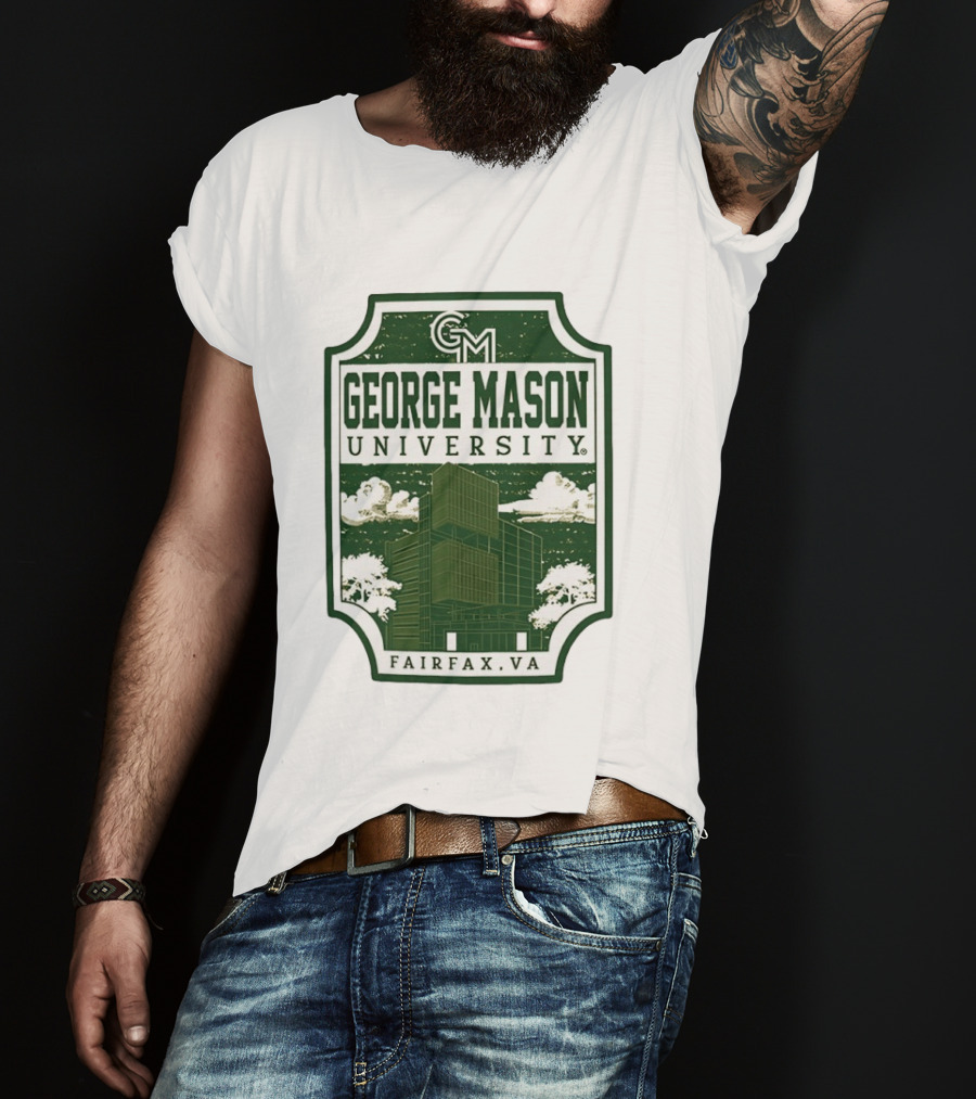 George Mason University GMU Fairfax VA Campus Scene Retro Vintage Green T-Shirt