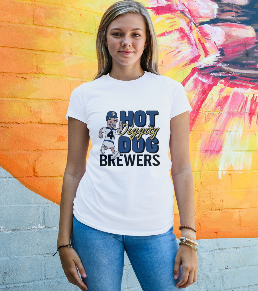 Milwaukee Brewers Hot Diggity Dog Baseball Player Number 4 T-Shirt