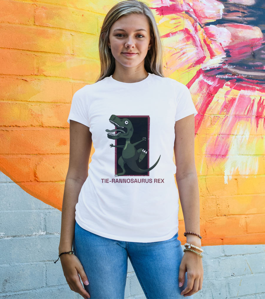 TIE RANNOSAURUS REX Dinosaur Humor Pun With Green Tie T-Shirt