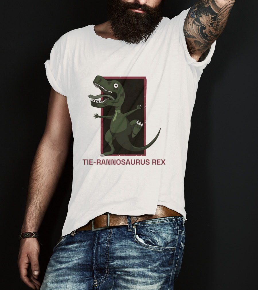 TIE RANNOSAURUS REX Dinosaur Humor Pun With Green Tie T-Shirt