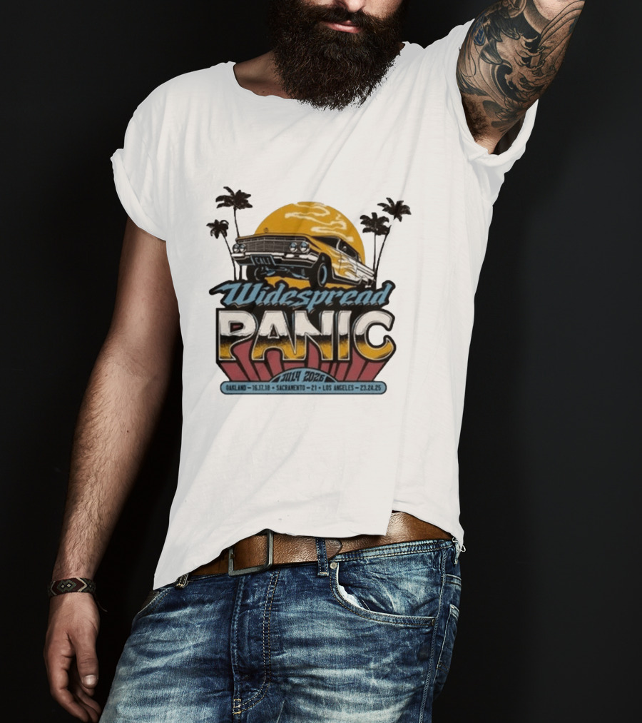 Widespread Panic Summer Tour 2026 Oakland Sacramento Los Angeles Classic Car Palm Trees T-Shirt