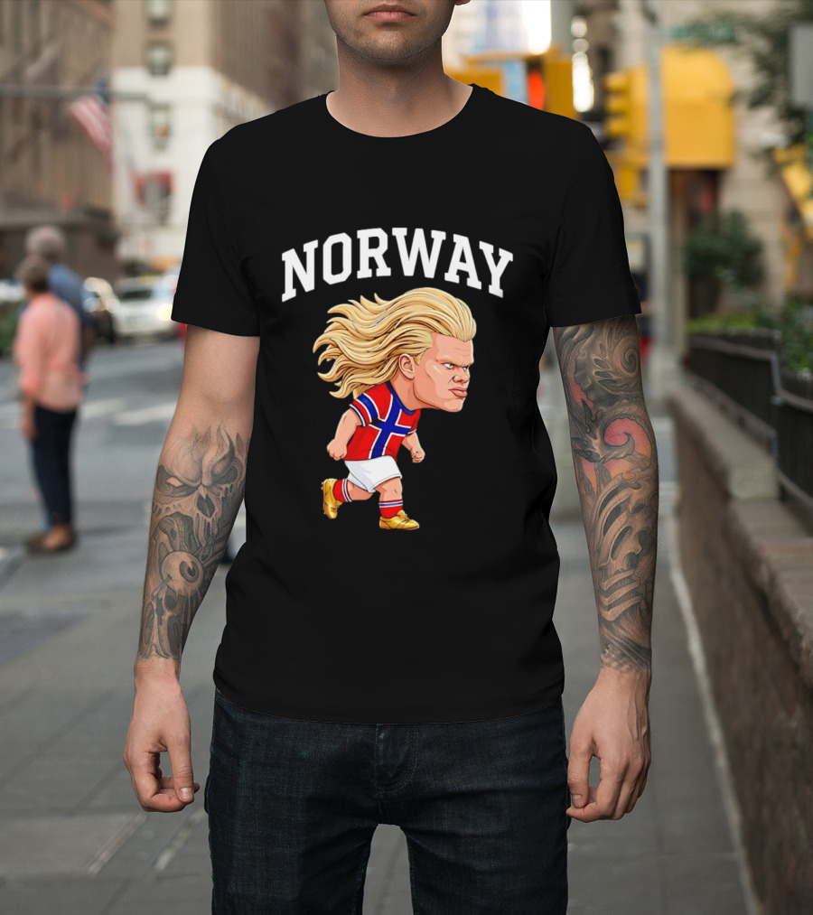 Erling Haaland Norway Football Player Caricature Nordic Soccer Star T-Shirt