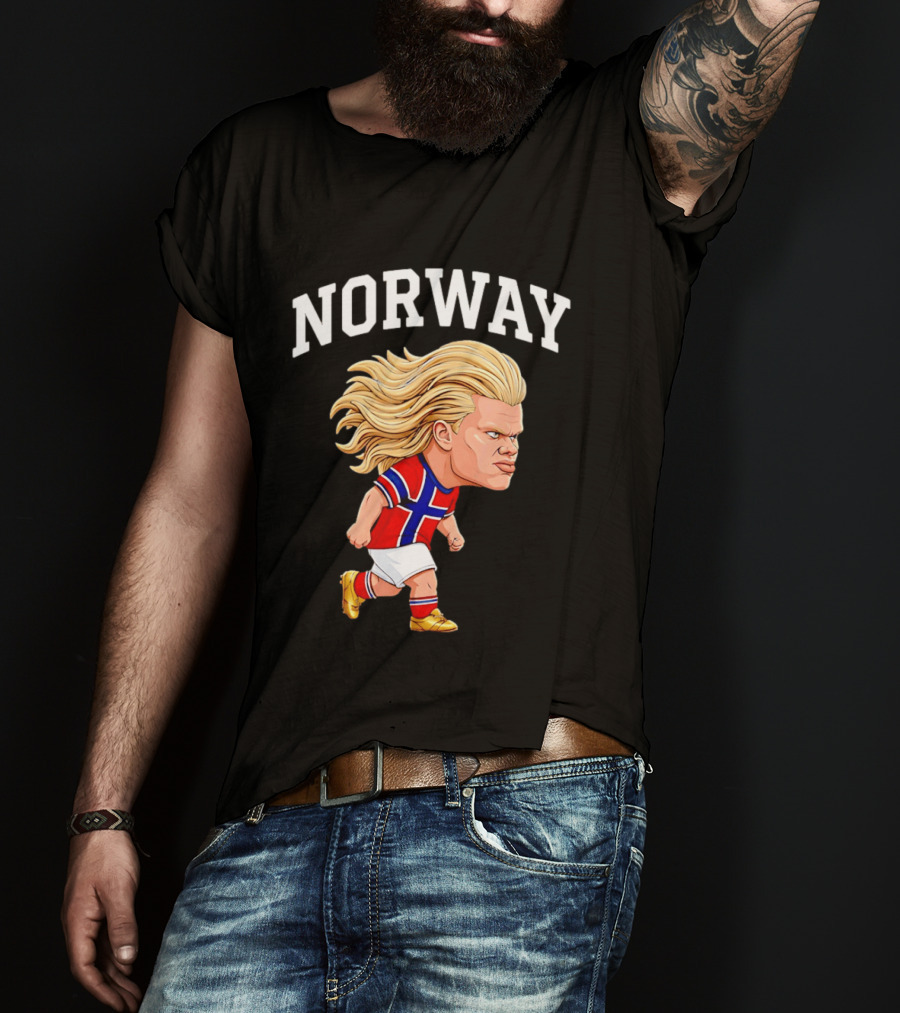 Erling Haaland Norway Football Player Caricature Nordic Soccer Star T-Shirt