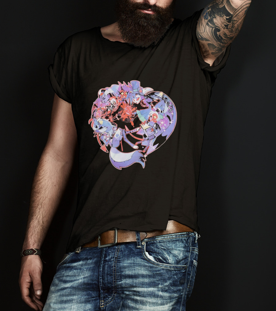 Helluva Boss Blitzø Moxxie Heart Character Collage T-Shirt