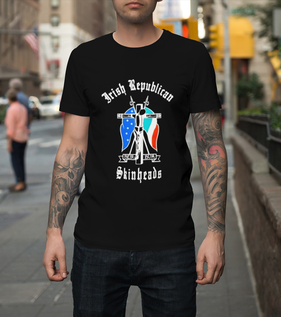 Irish Republican Skinheads Beir Bua Flag Cross T-Shirt