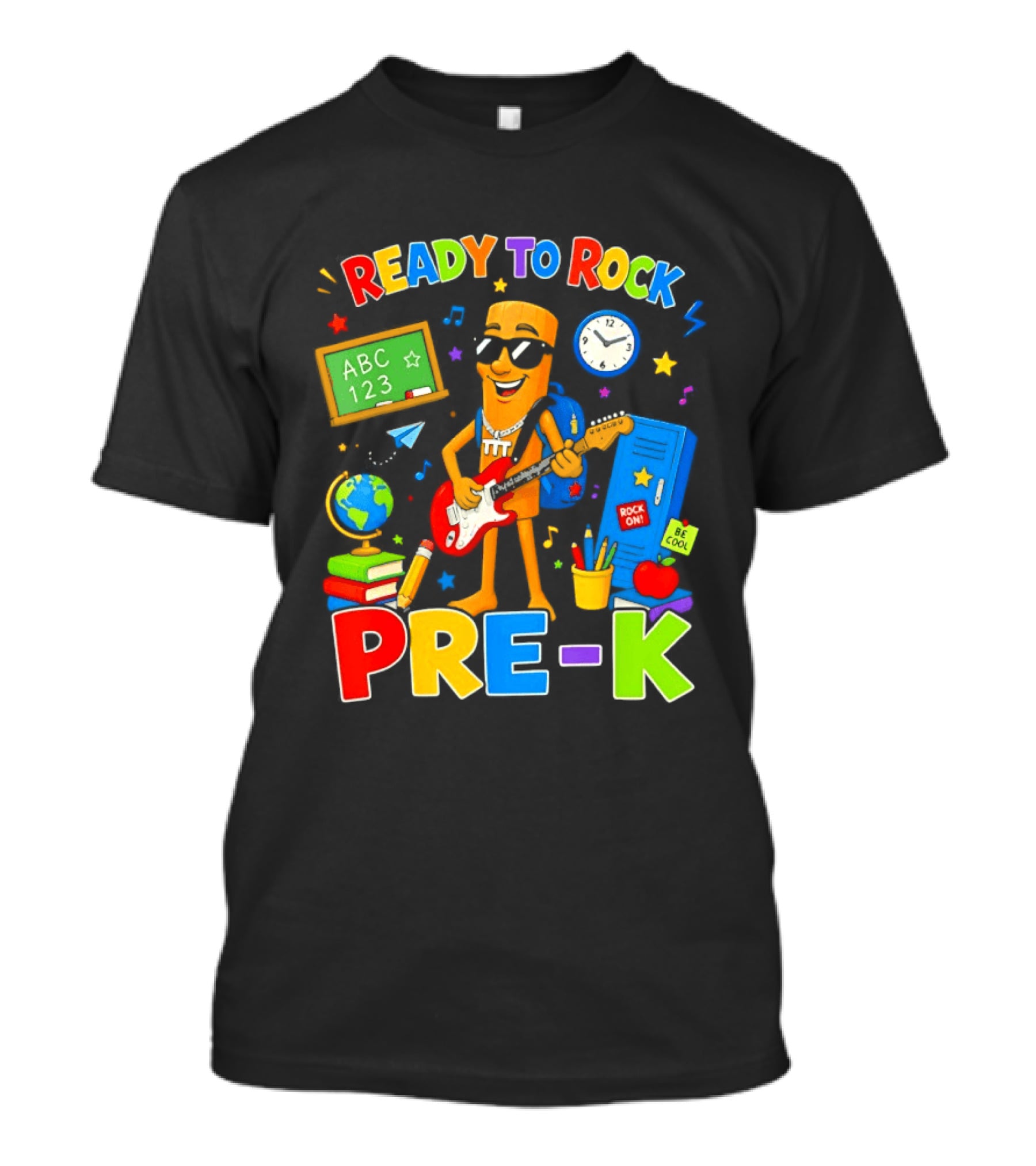 Ready To Rock Pre K Cartoon With Guitar And School Supplies T-Shirt