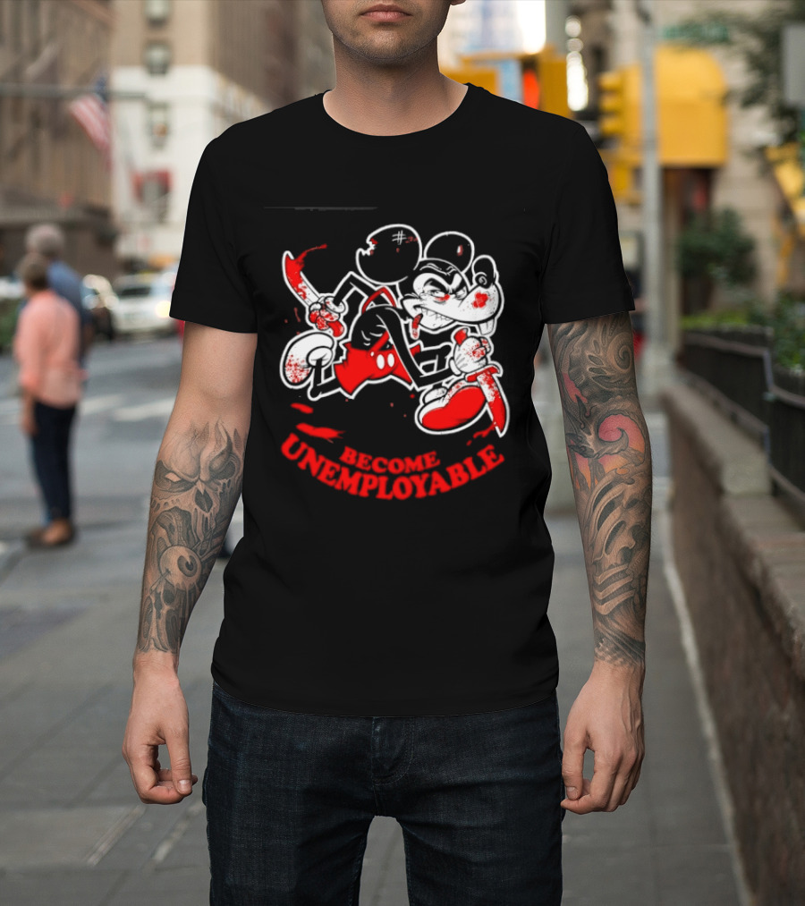 Mickey Mouse Become Unemployable Edgy Cartoon Blood Splatter T-Shirt