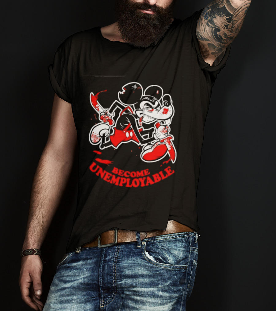 Mickey Mouse Become Unemployable Edgy Cartoon Blood Splatter T-Shirt